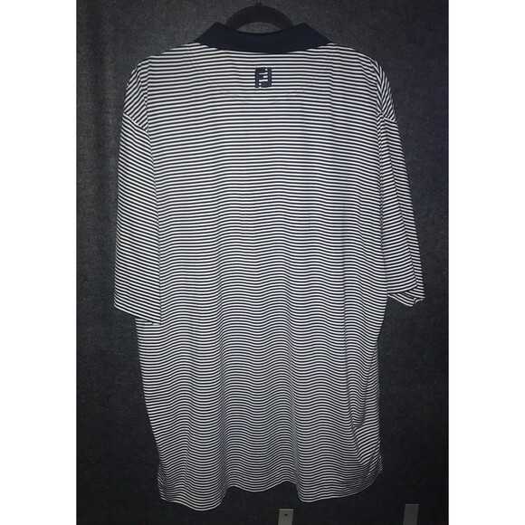 FOOTJOY Size Large Mens Performance Polo Shirt White Blue Striped Stretchy - Picture 7 of 10